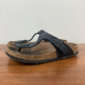 Birkenstock Gizeh Black Leather Slip On Thong Sandals Women's Size 37 L6.